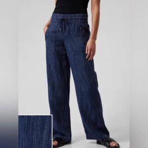 Athleta Cabo Linen Textured Wide Leg Pants Blue Size 6